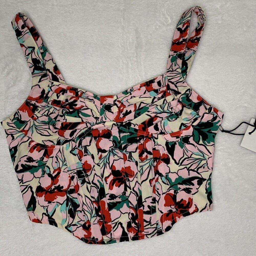 Japna Crop Top Women's XS Pink Floral Smocked Boned Corset Style Pull Over NWT - Picture 1 of 7